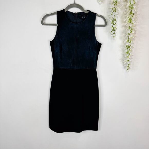 THEORY Jinxil K lamb leather suede mini dress bodycon classic 3079 - Picture 5 of 12